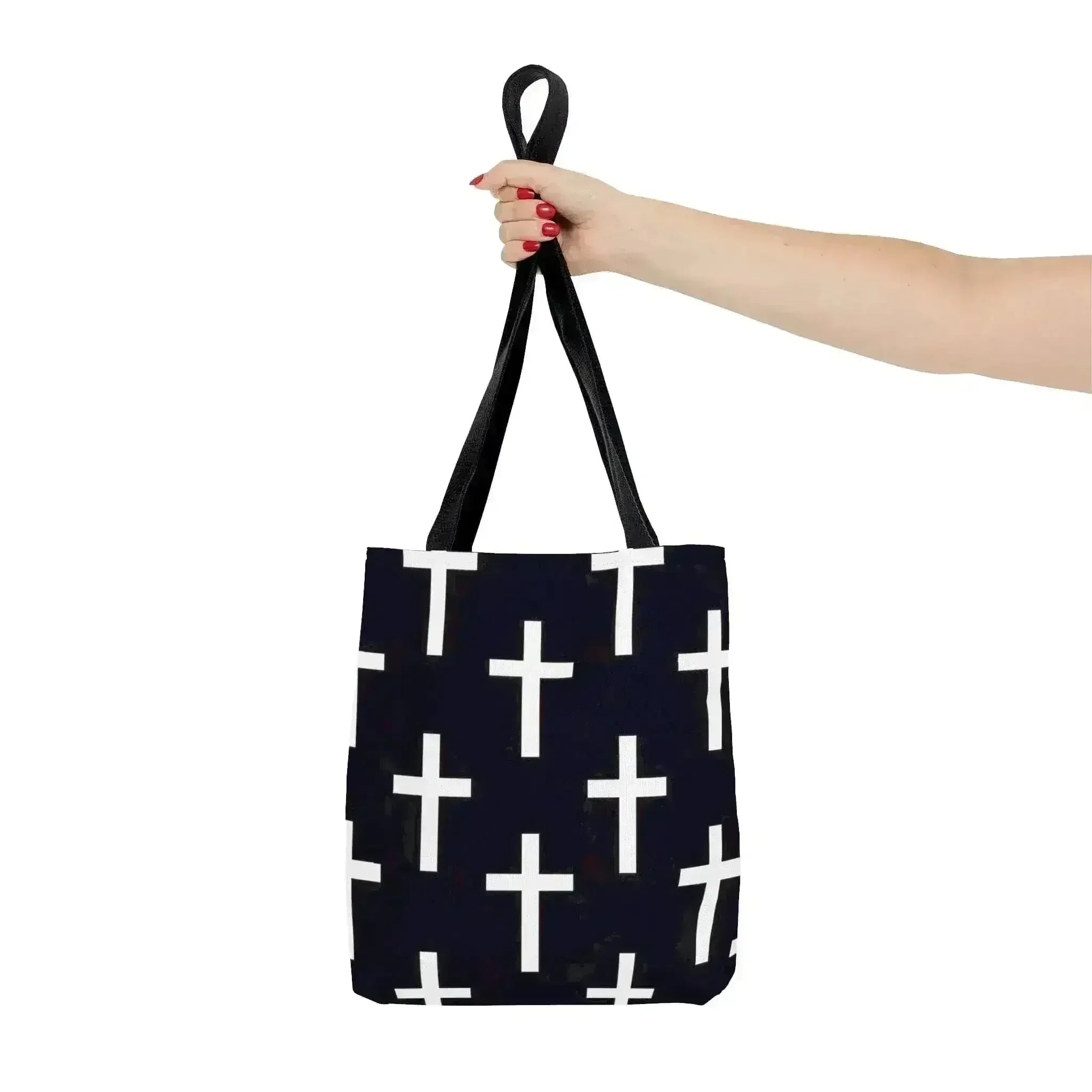 Large Tote Bag Black and White Seamless Cross Pattern