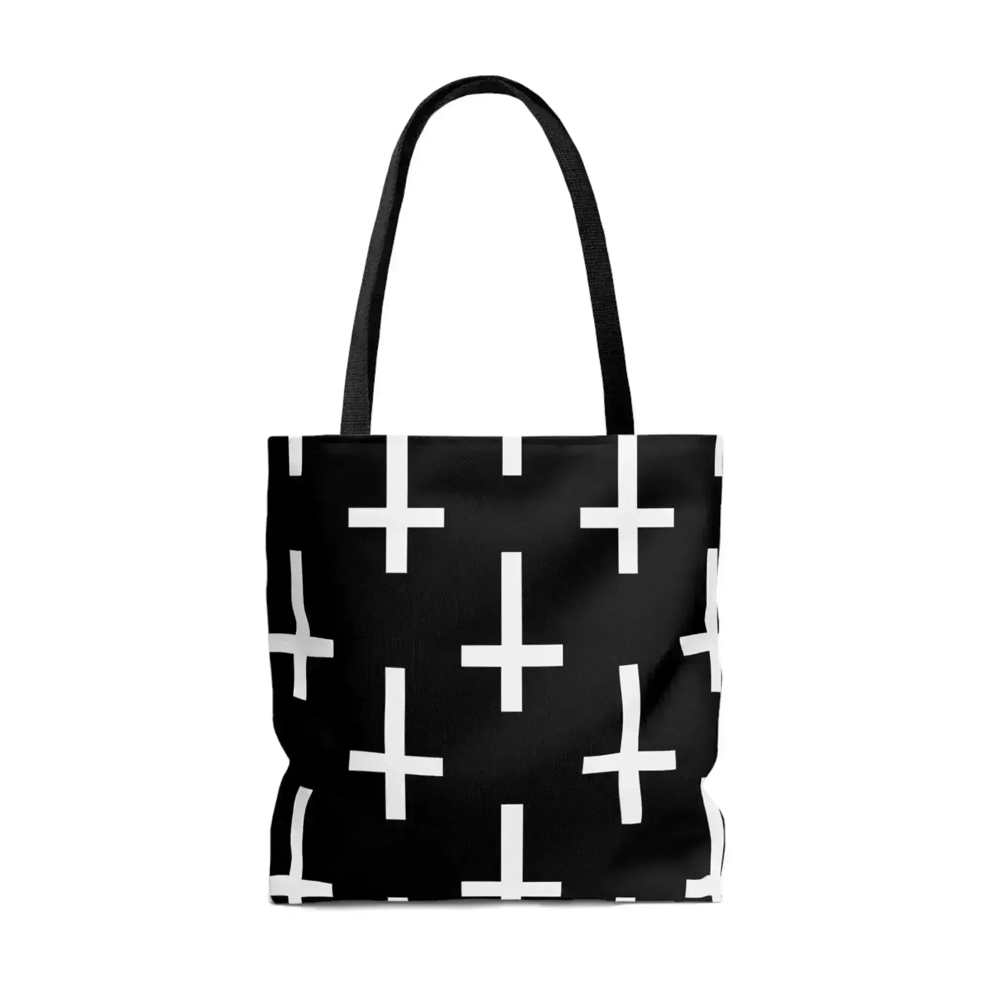 Large Tote Bag Black and White Seamless Cross Pattern
