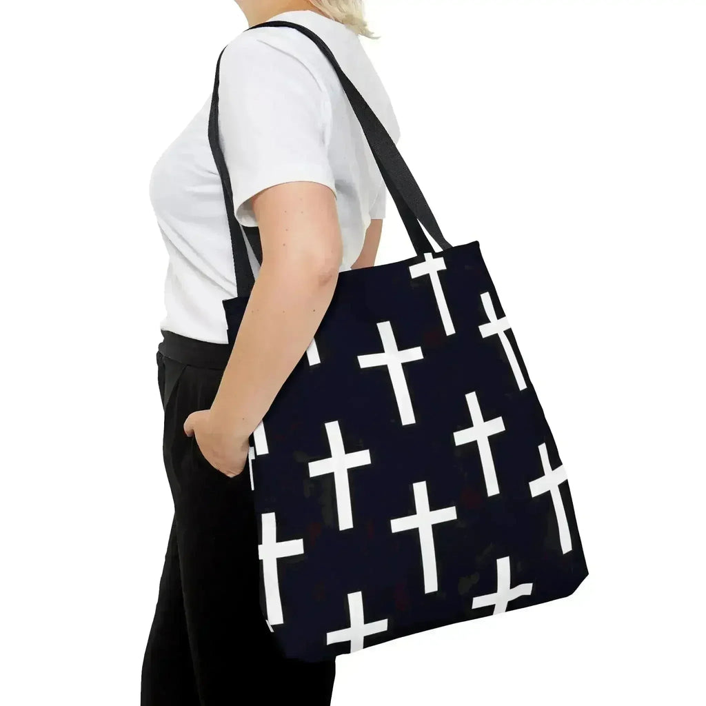 Large Tote Bag Black and White Seamless Cross Pattern