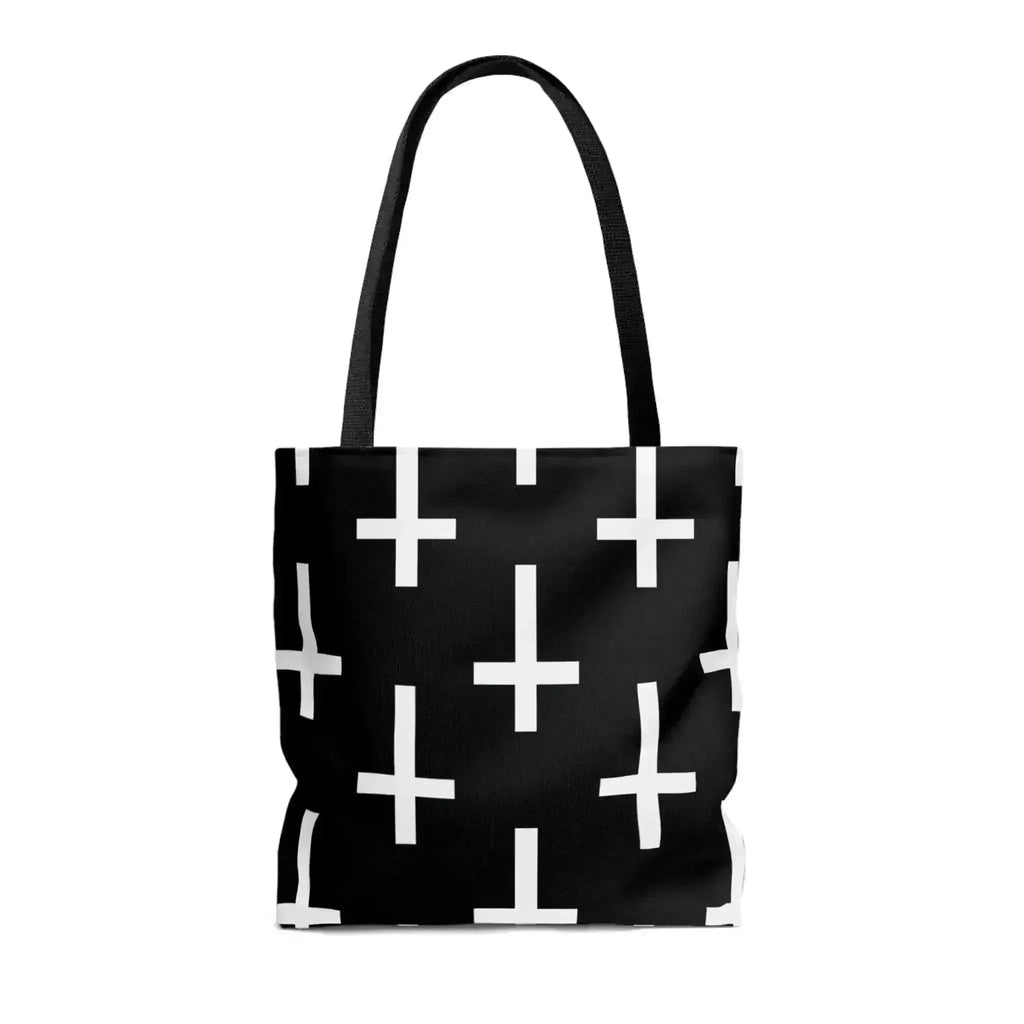 Large Tote Bag Black and White Seamless Cross Pattern