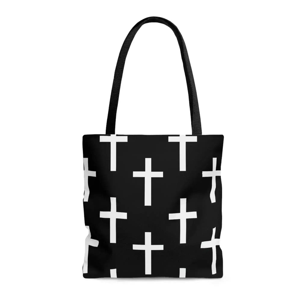 Large Tote Bag Black and White Seamless Cross Pattern