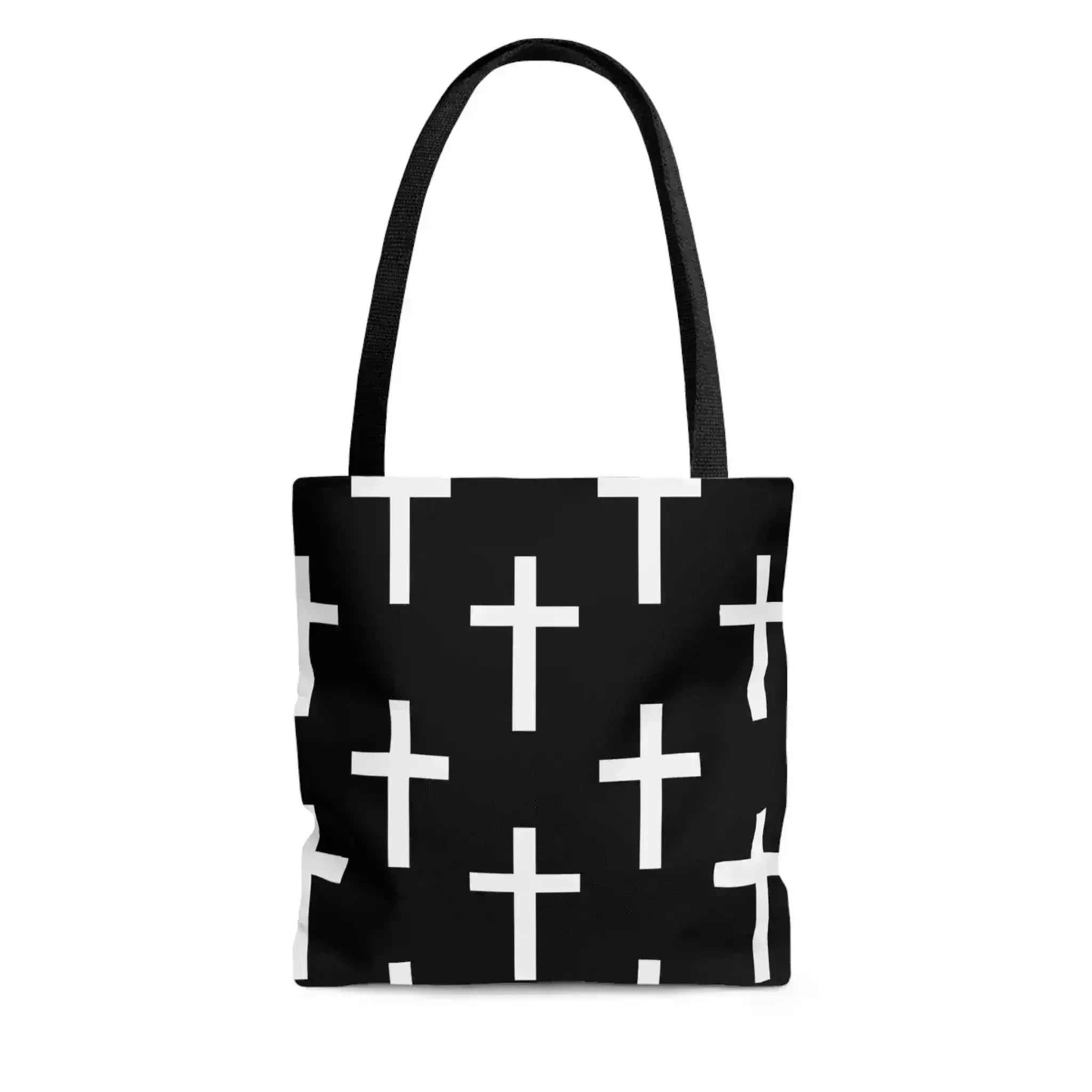 Large Tote Bag Black and White Seamless Cross Pattern
