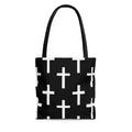 Large Tote Bag Black and White Seamless Cross Pattern