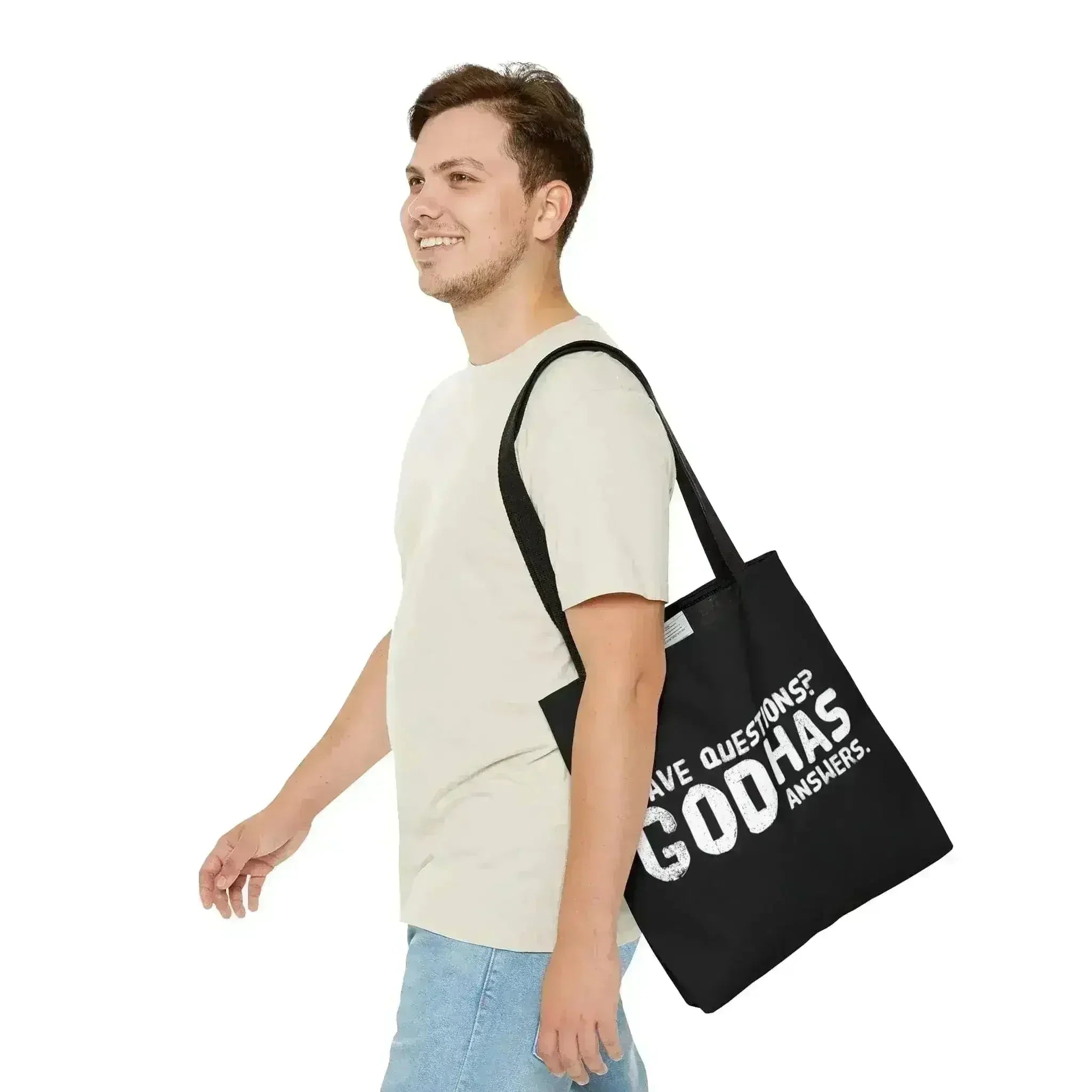Large Tote Bag have Questions God has Answers Print
