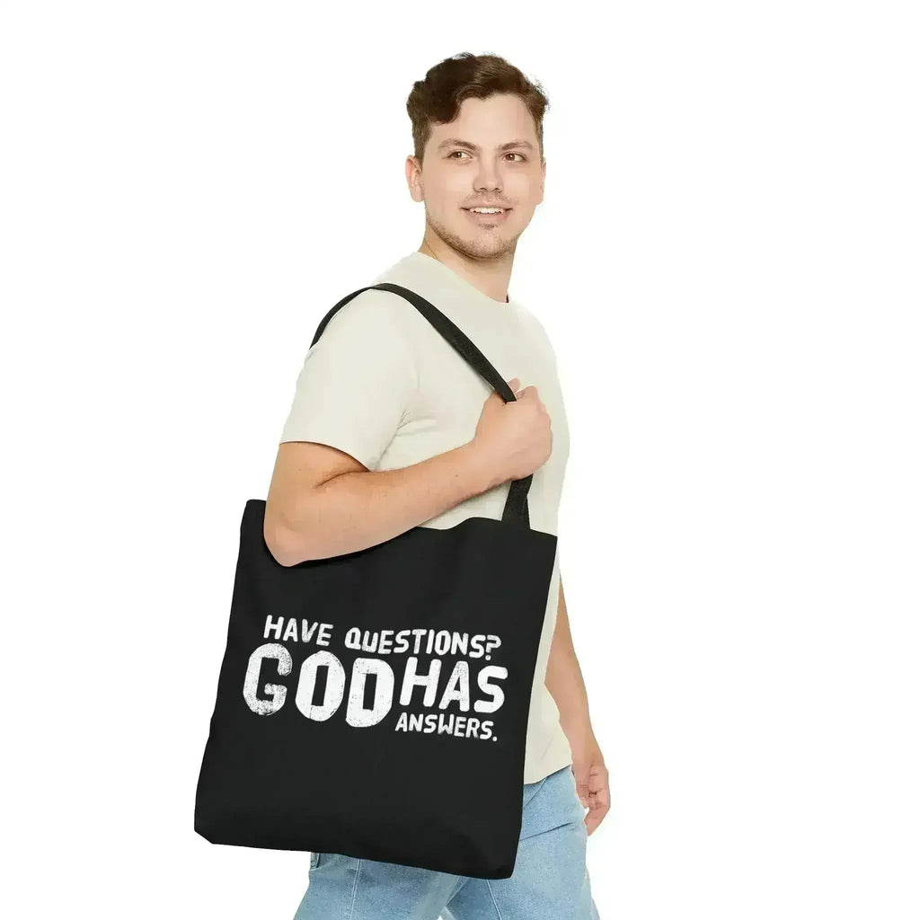 Large Tote Bag have Questions God has Answers Print