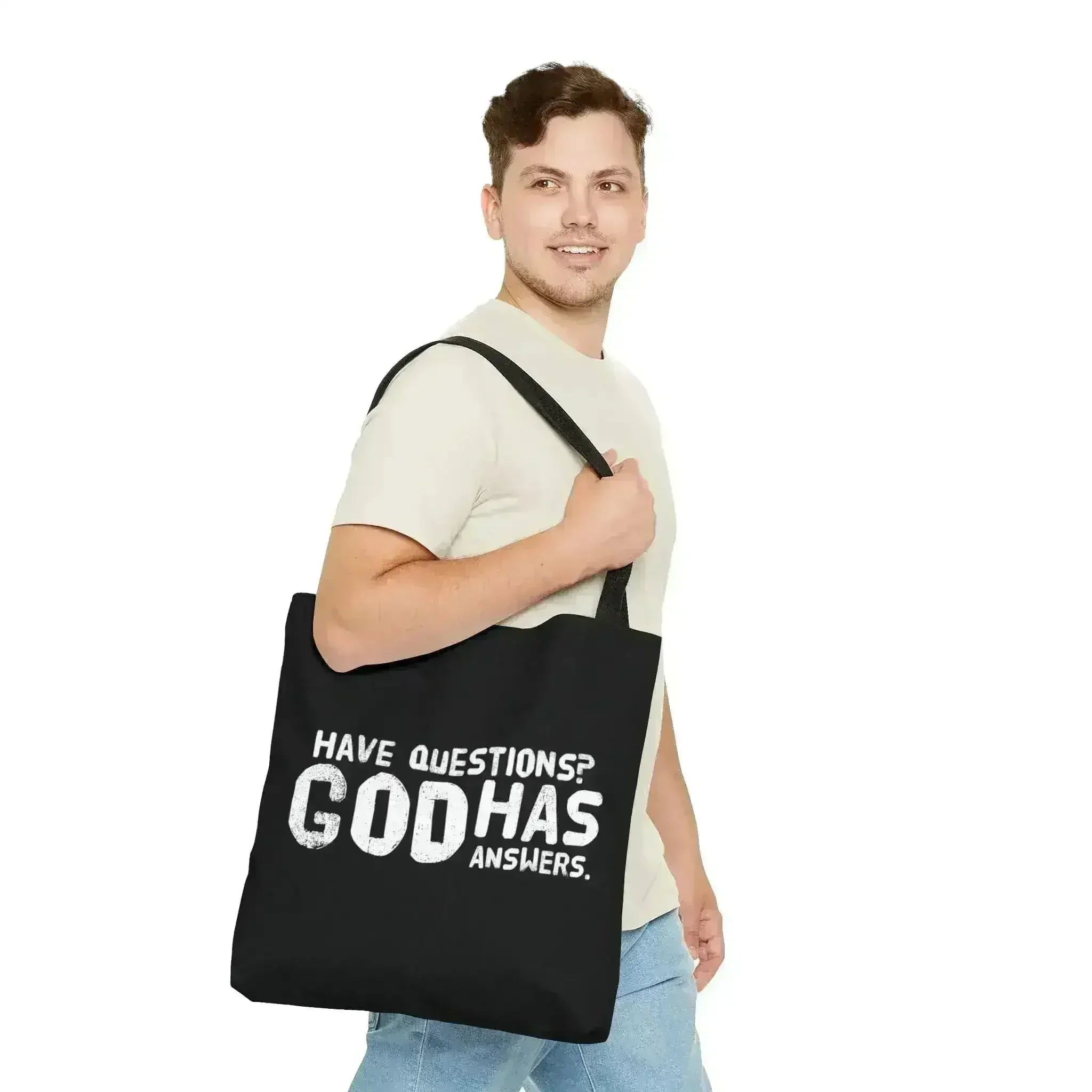 Large Tote Bag have Questions God has Answers Print