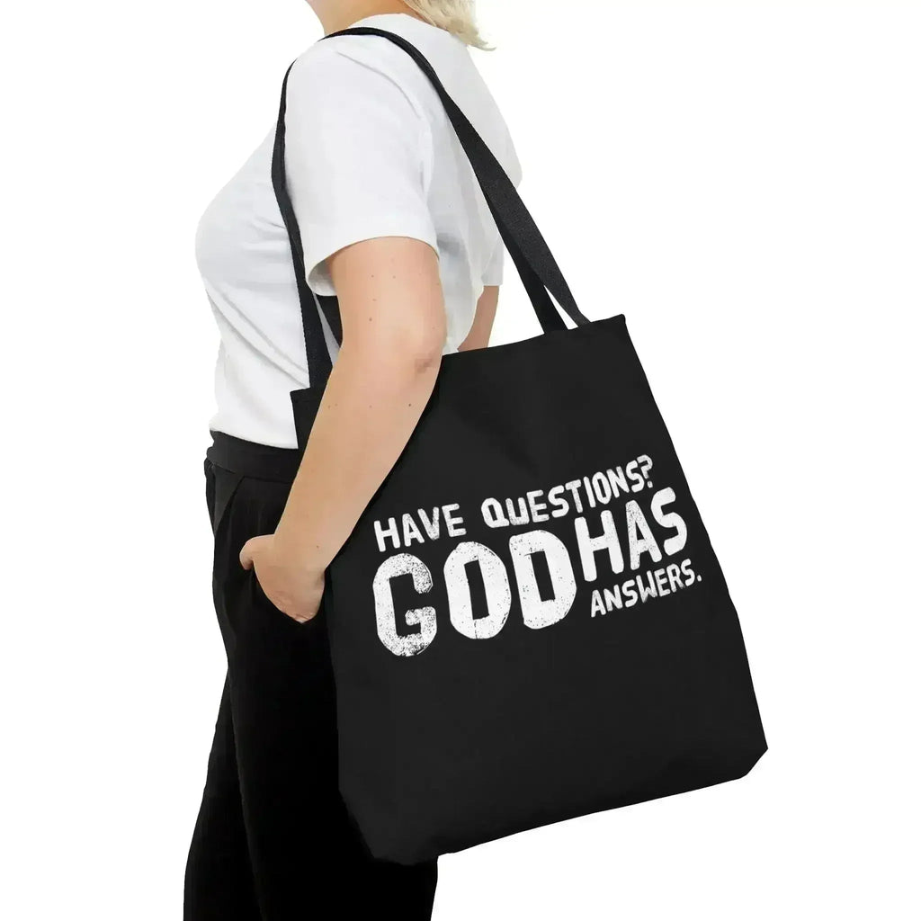 Large Tote Bag have Questions God has Answers Print
