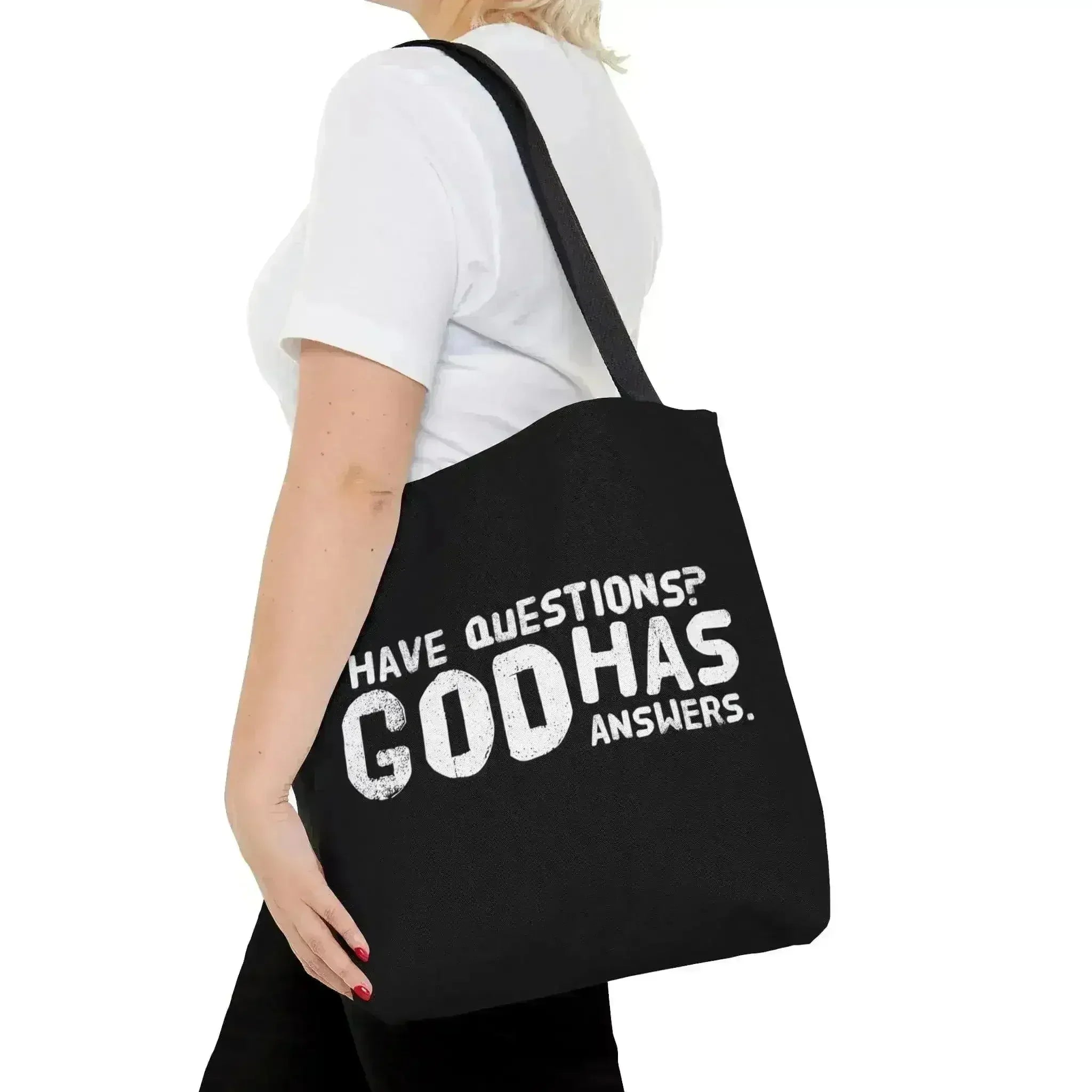 Large Tote Bag have Questions God has Answers Print