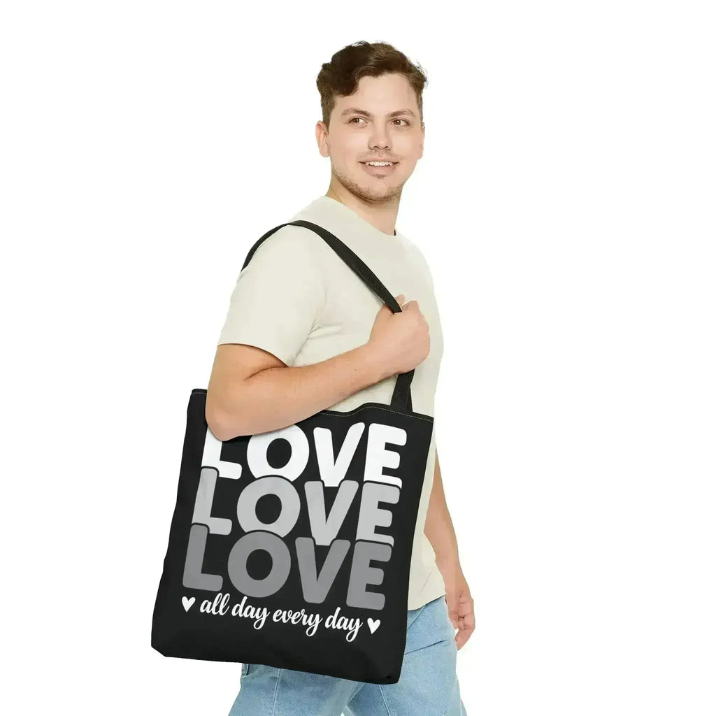Large Tote Bag Love All Day Every Day White Grey Print