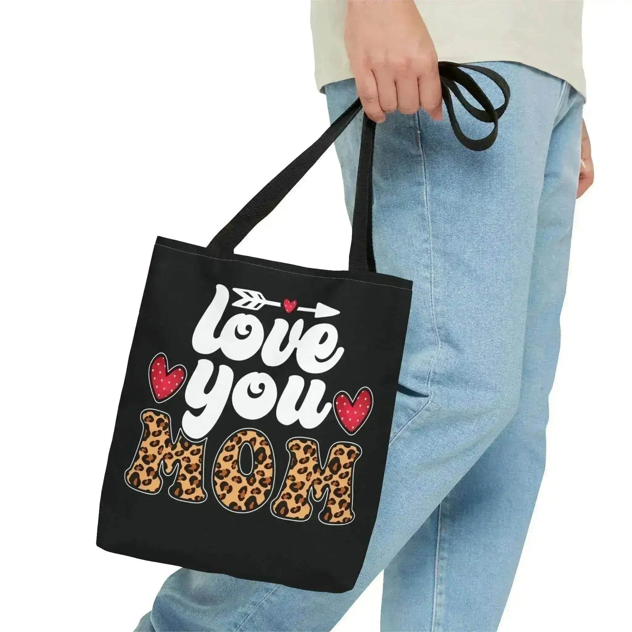 Large Tote Bag Love you Mom Leopard Print