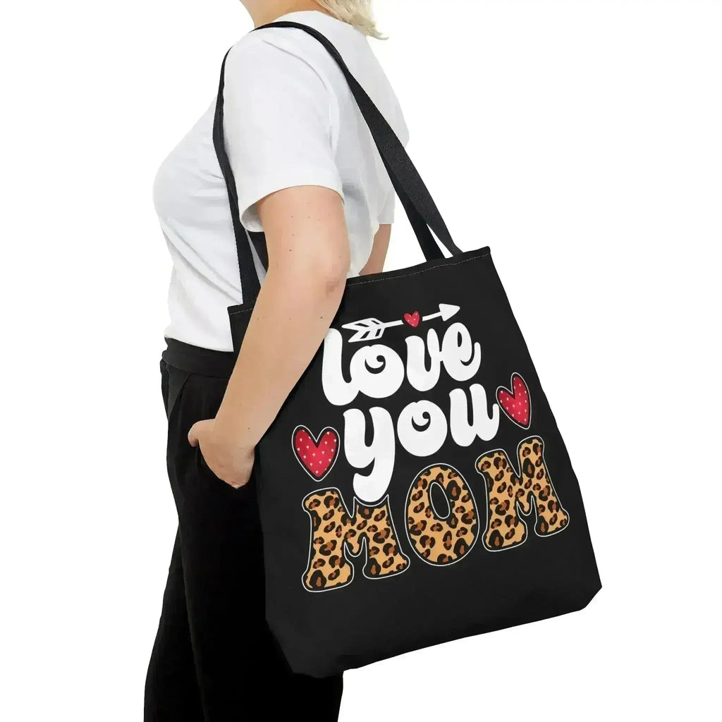 Large Tote Bag Love you Mom Leopard Print