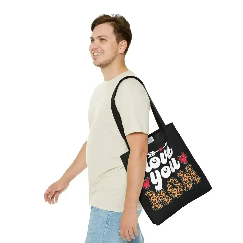 Large Tote Bag Love you Mom Leopard Print