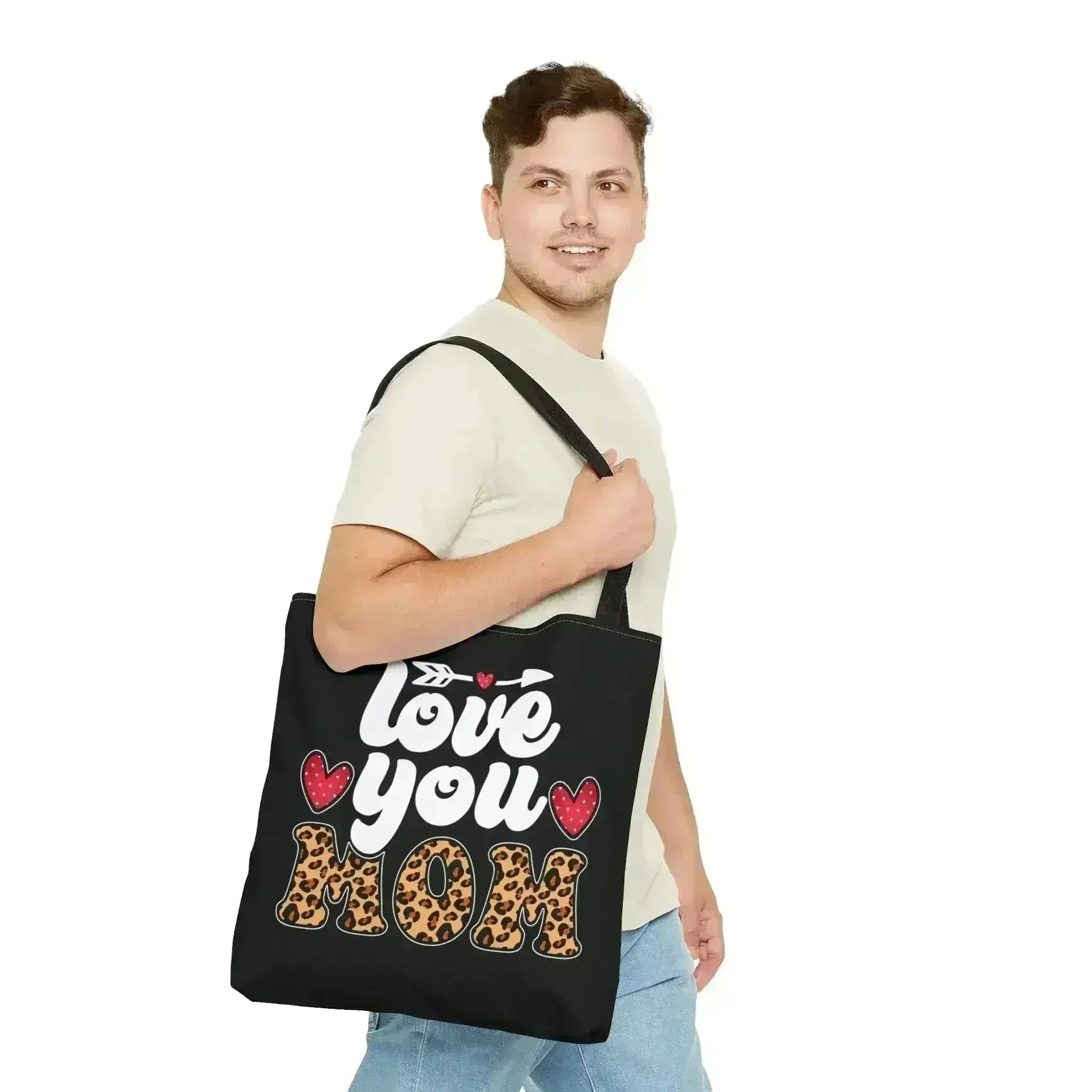 Large Tote Bag Love you Mom Leopard Print