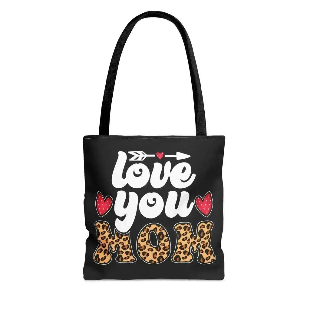 Large Tote Bag Love you Mom Leopard Print