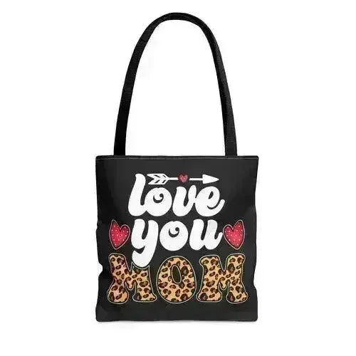 Large Tote Bag Love you Mom Leopard Print