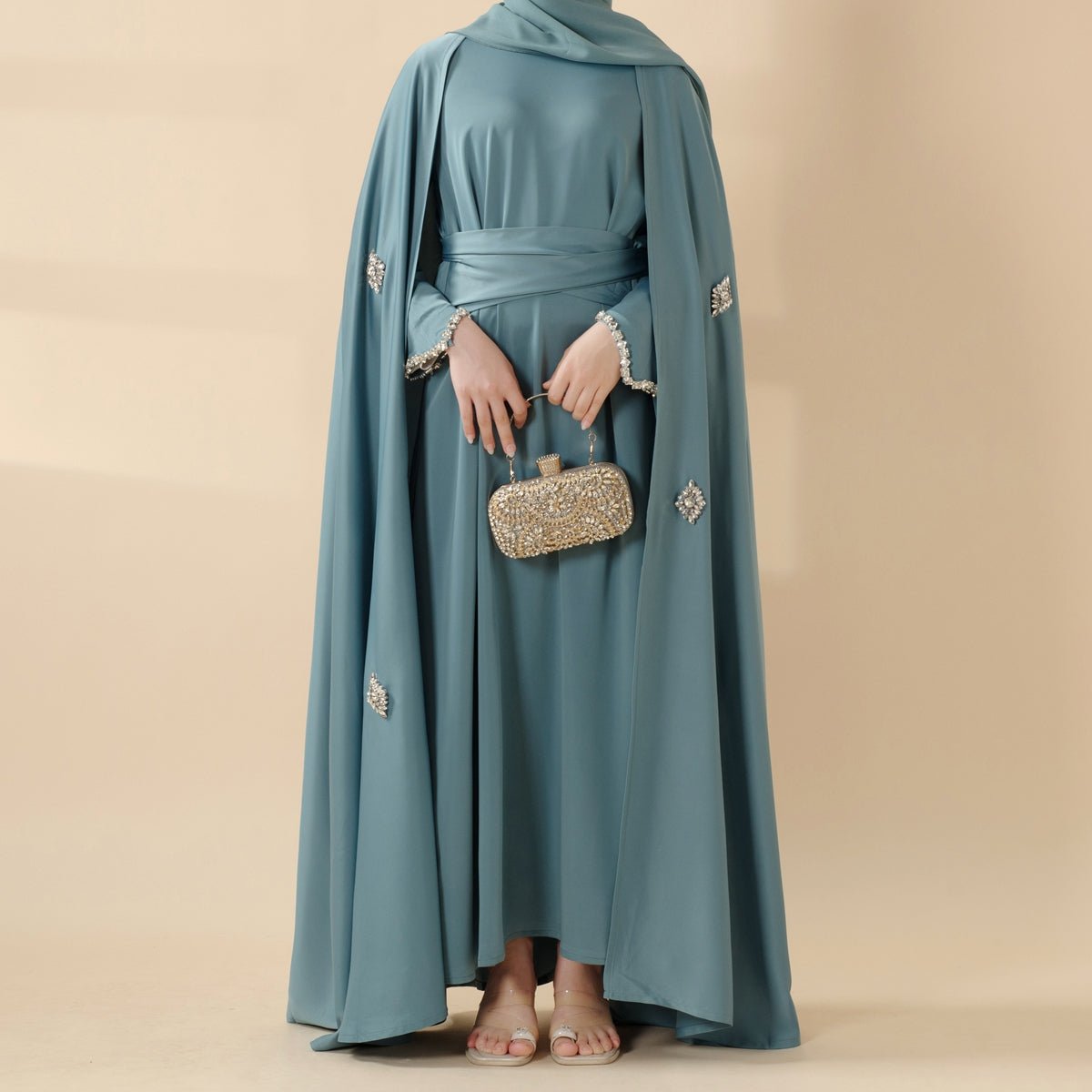Cape Abaya, Haute Couture Heavy Rhinestone Abaya (MOA067)
