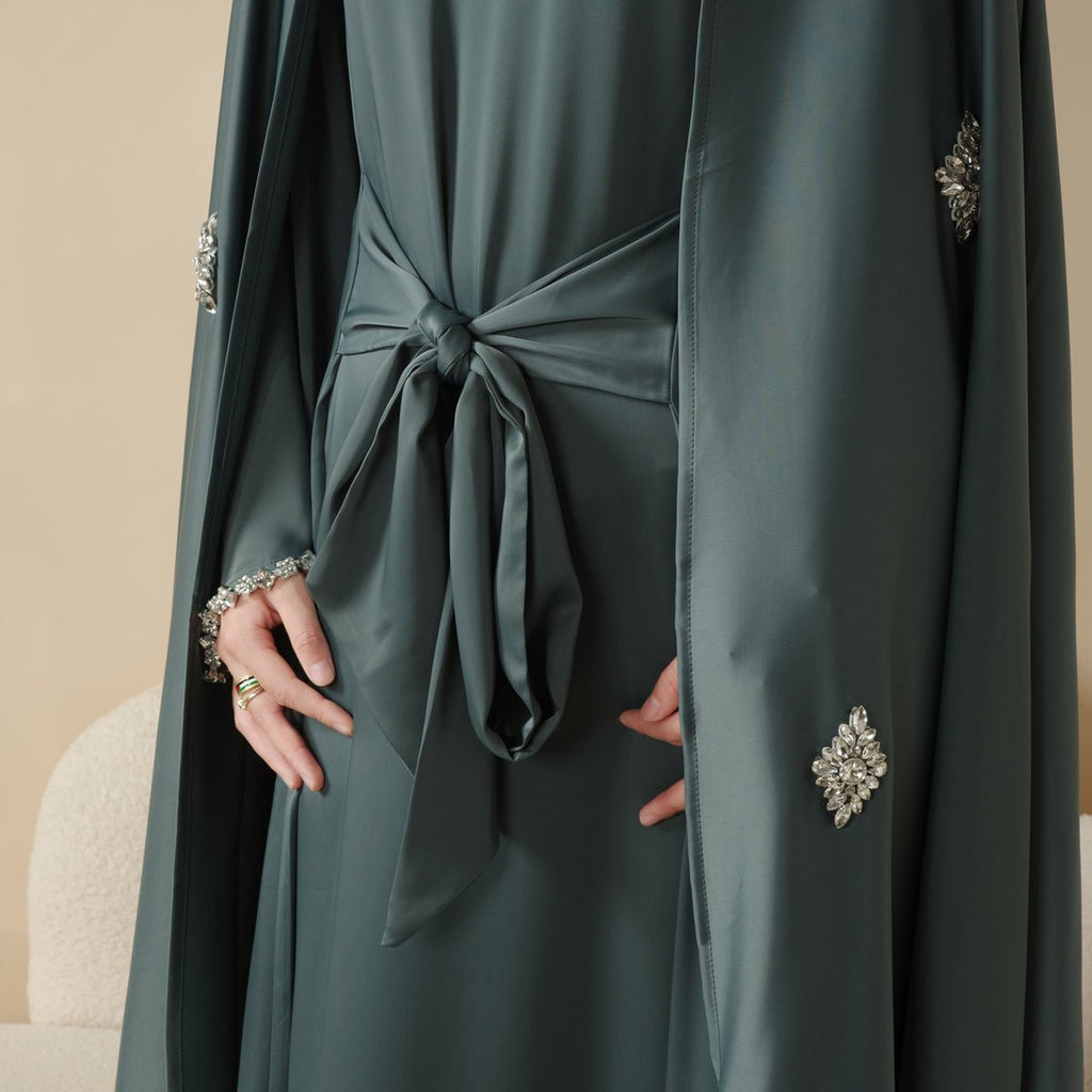 Cape Abaya, Haute Couture Heavy Rhinestone Abaya (MOA067)
