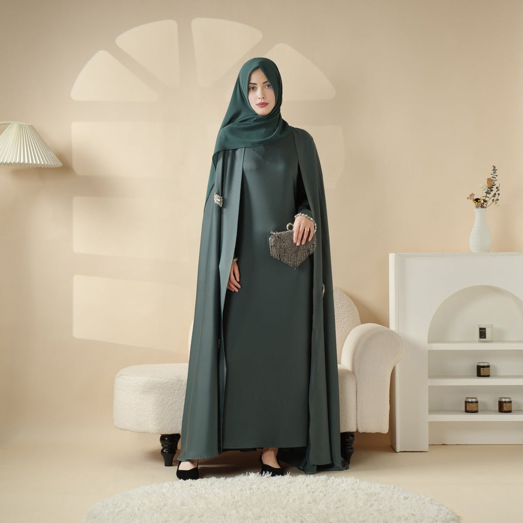 Cape Abaya, Haute Couture Heavy Rhinestone Abaya (MOA067)