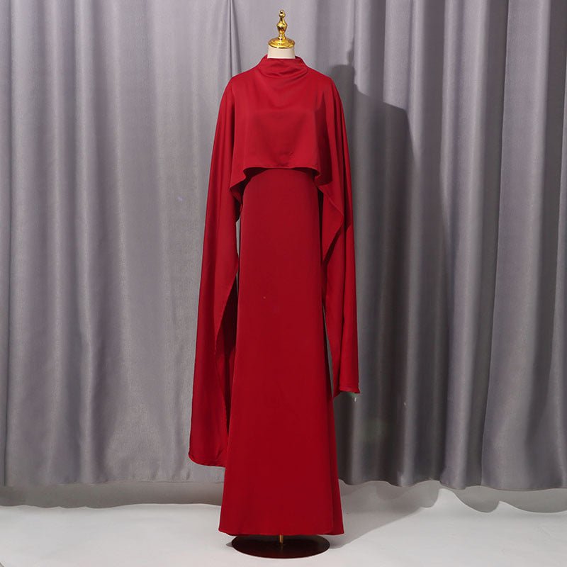 Cape Overlay Dress with Detachable Shawl(MS308)