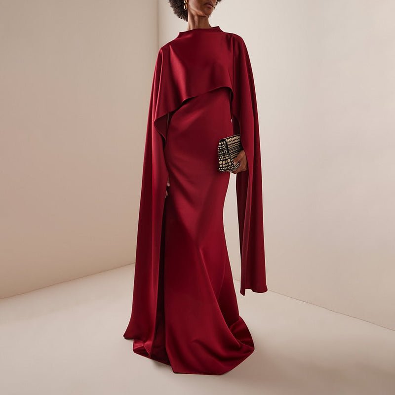 Cape Overlay Dress with Detachable Shawl(MS308)