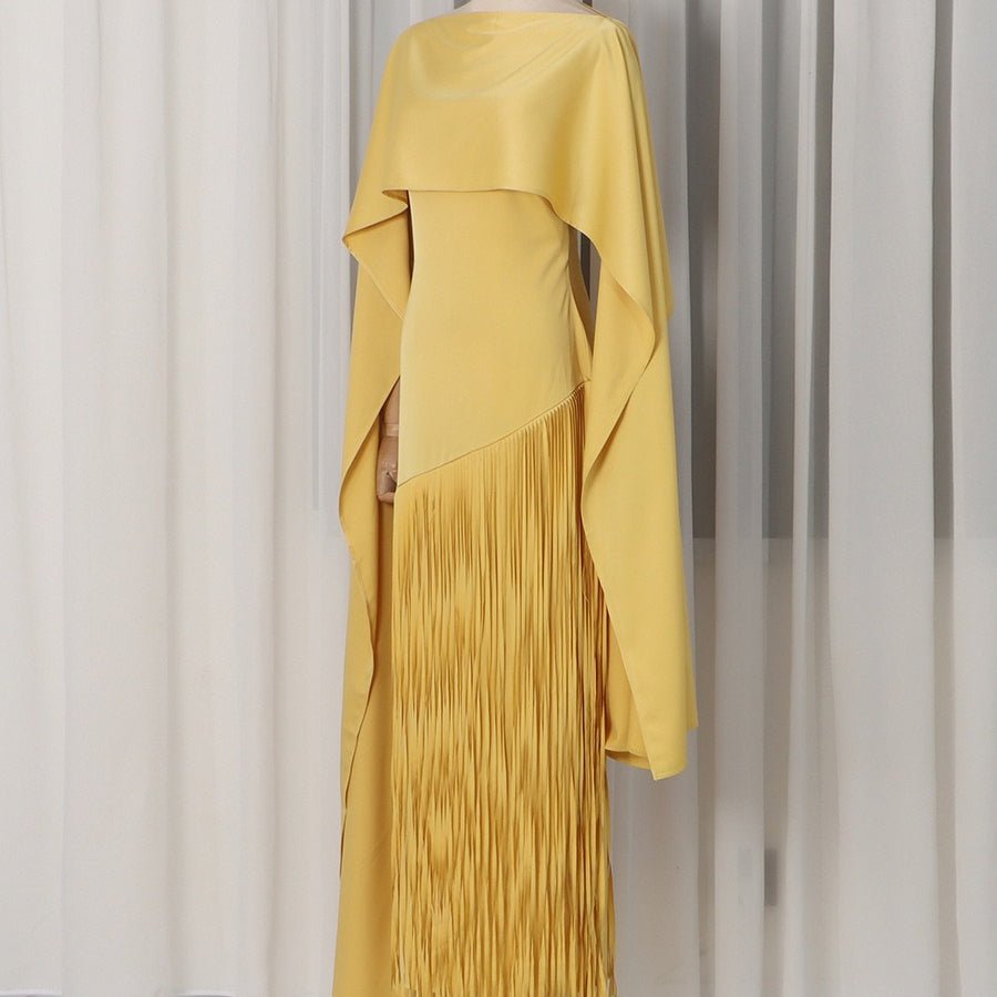 Cape Overlay Dress with Fringe Hem(MS363)