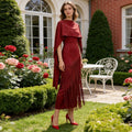 Cape Overlay Dress with Fringe Hem(MS363)