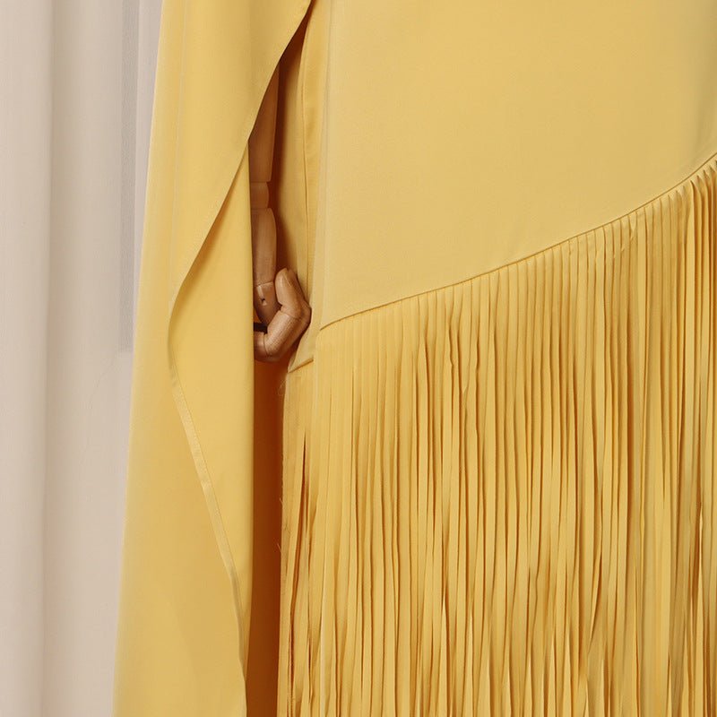 Cape Overlay Dress with Fringe Hem(MS363)