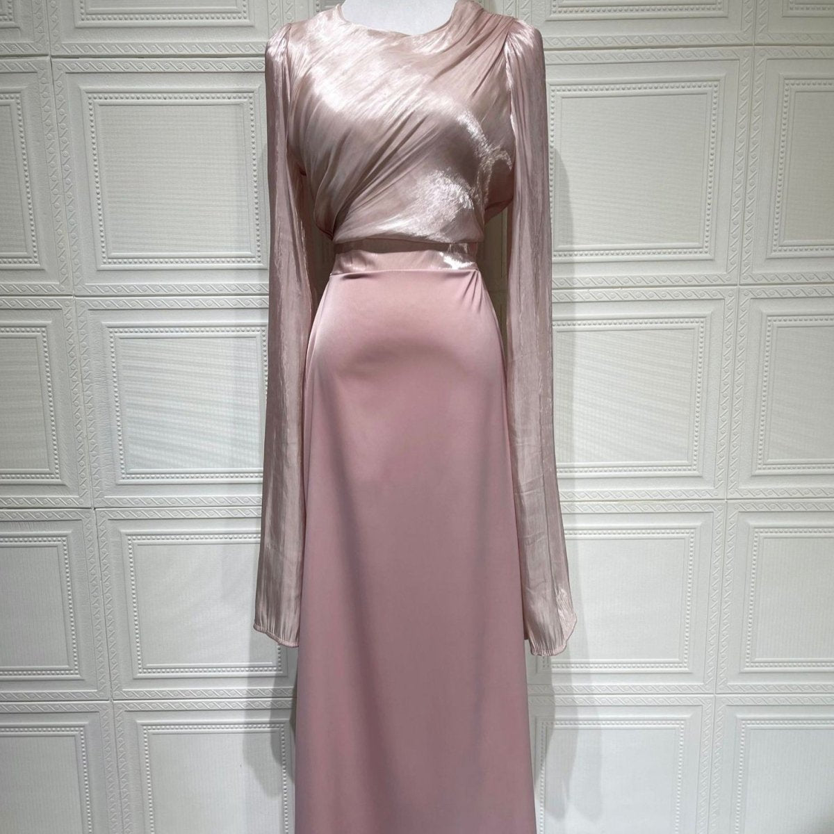 Cape Sleeve Gown with Tie-Back | Fitted Mermaid Maxi Dress(MS230)