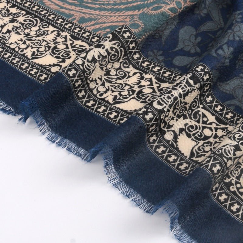 Cashmere-Feel Paisley Print Hijab Scarf | 180x85cm Fringe Edge Shawl with Traditional Motifs(MH150)