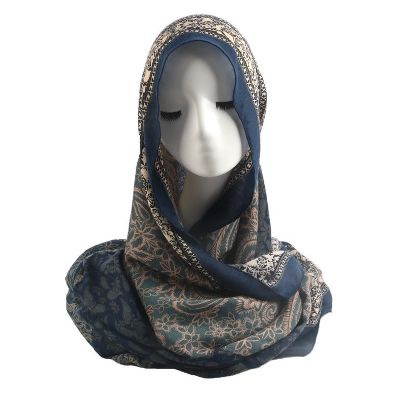 Cashmere-Feel Paisley Print Hijab Scarf | 180x85cm Fringe Edge Shawl with Traditional Motifs(MH150)