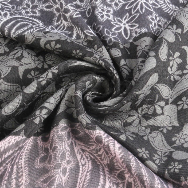 Cashmere-Feel Paisley Print Hijab Scarf | 180x85cm Fringe Edge Shawl with Traditional Motifs(MH150)