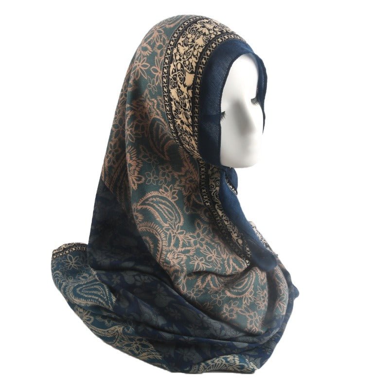 Cashmere-Feel Paisley Print Hijab Scarf | 180x85cm Fringe Edge Shawl with Traditional Motifs(MH150)