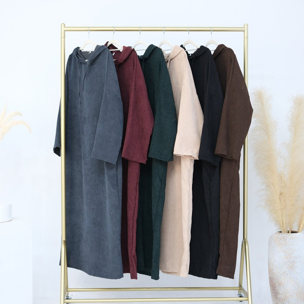 Casual Corduroy Hoodie Abaya (MA110)