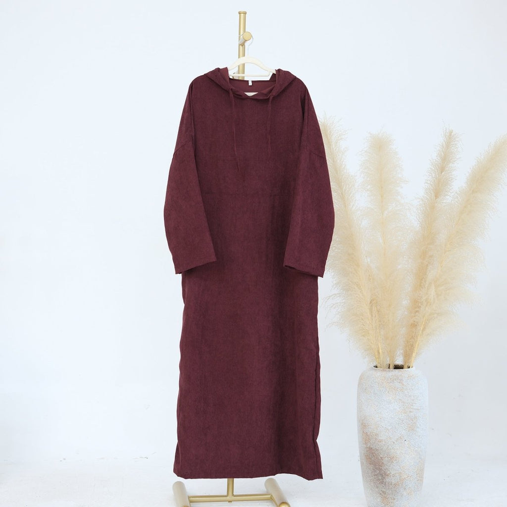Casual Corduroy Hoodie Abaya (MA110)