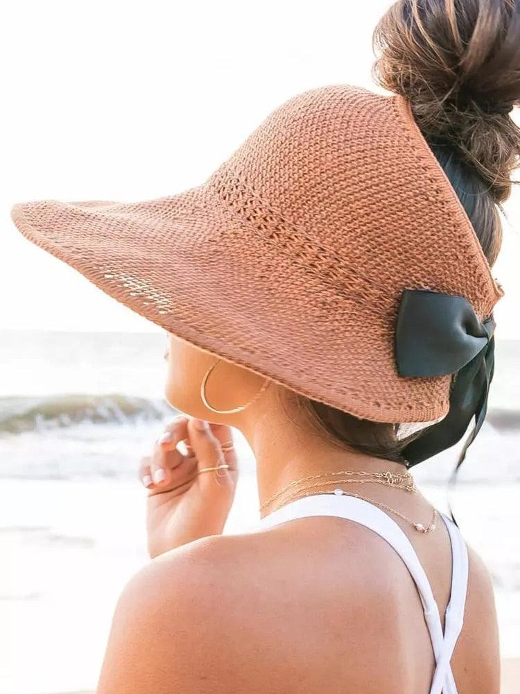 Casual Summer Hats For Women Foldable Hollow Out Hat Modern Women's Simple Vintage Comfortable Sun Hats Cute Women Wide Beach Hats Girl Outside Travel Hats
