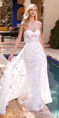 Cinderella Divine CB046W Strapless Gown Floral Applique Glitter Tulle Overskirt