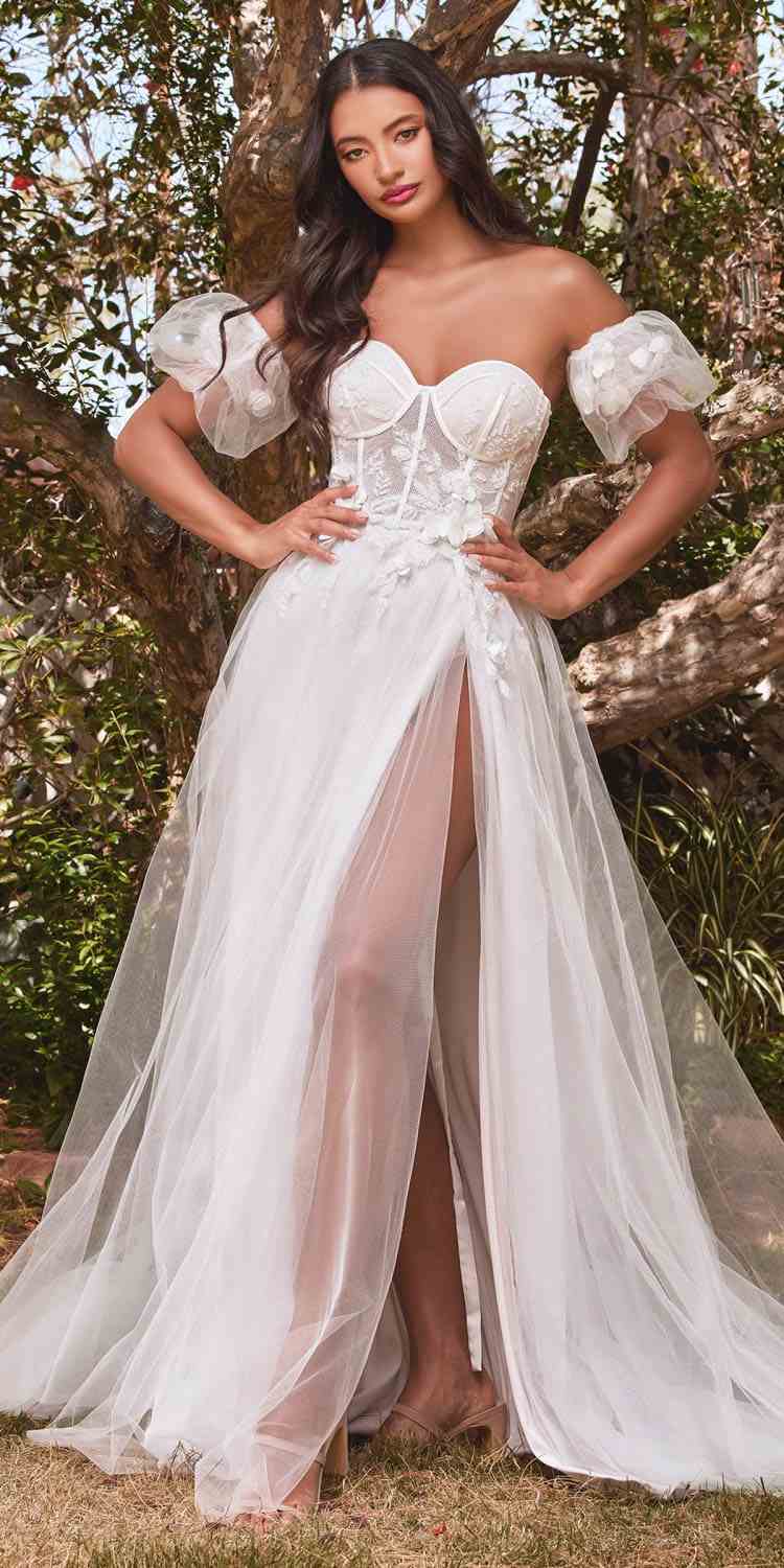 Cinderella Divine CB080W Long Strapless Tulle Floral Ball Gown