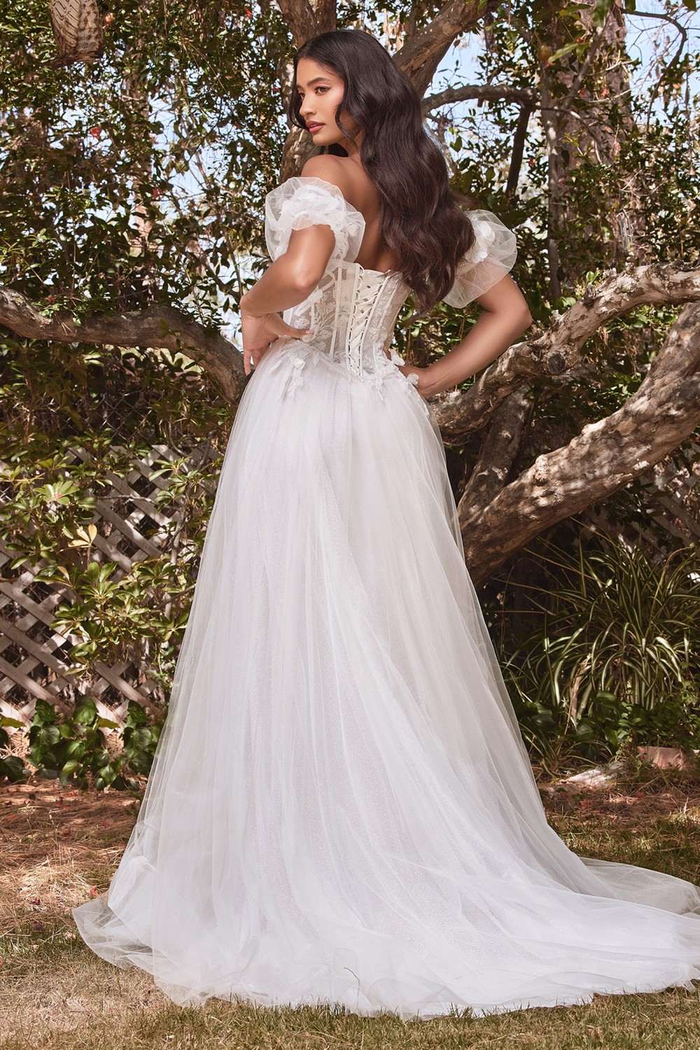 Cinderella Divine CB080W Long Strapless Tulle Floral Ball Gown