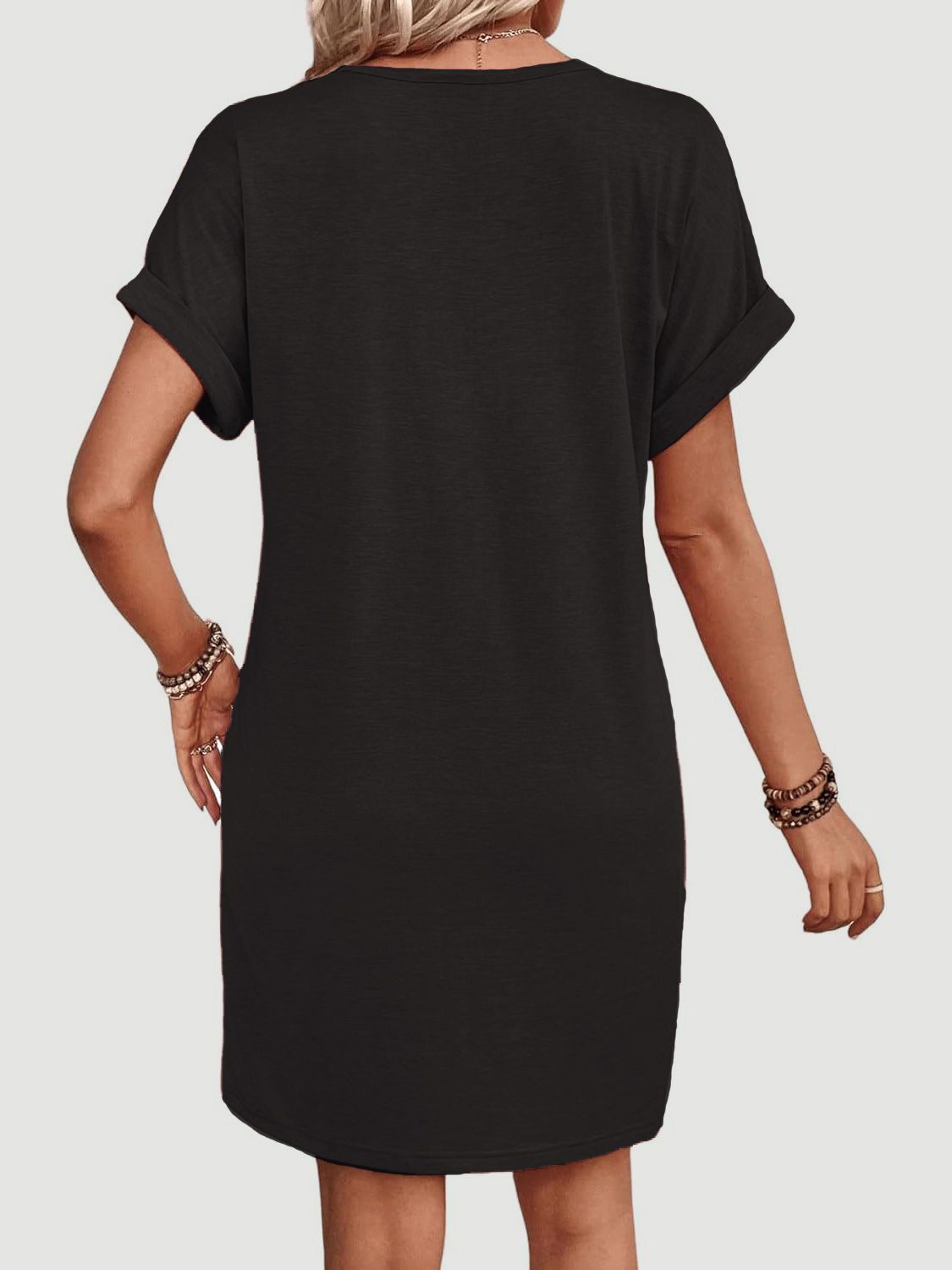 Elegant Button V-Neck Short Sleeve Dress Flattering Casual & Office Wear Simple Dress
