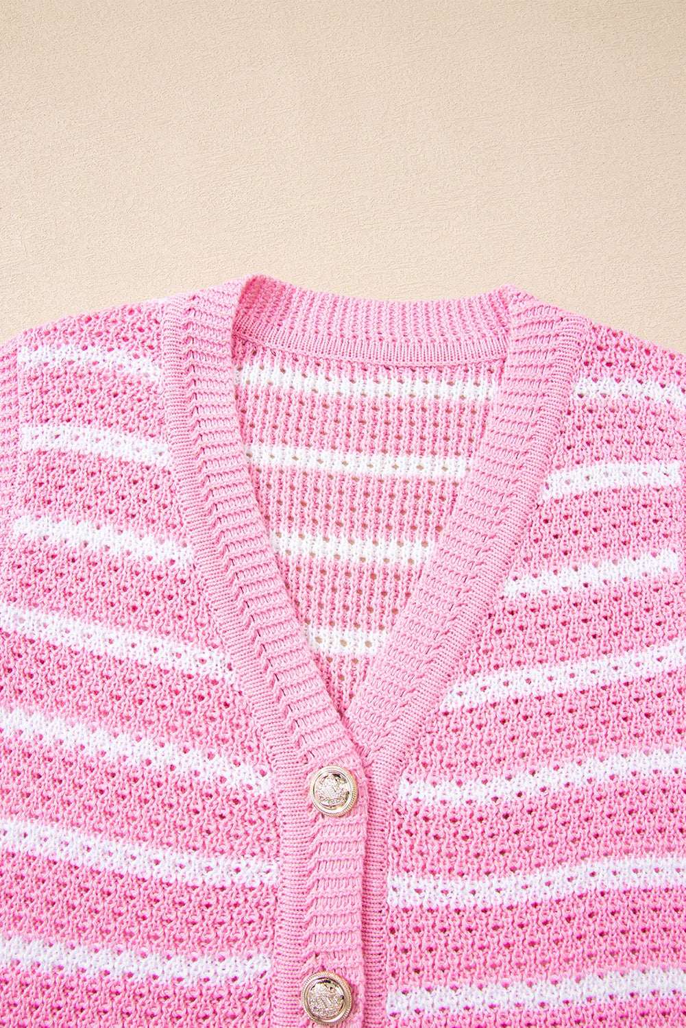 Sky Blue Striped V Neck Button Knit Vest