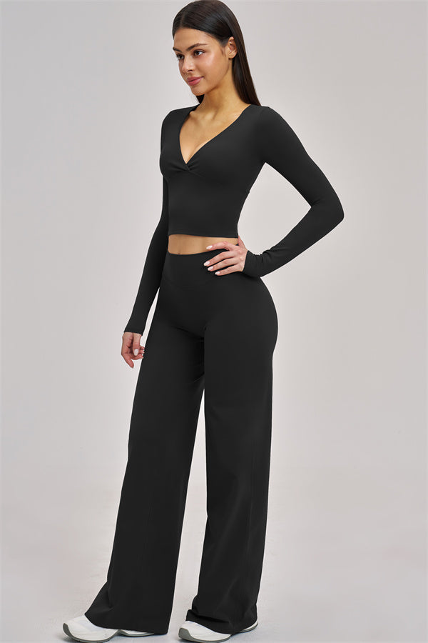 The Swoon Long Sleeve Crop top Flared Leggings 2-Piece Set