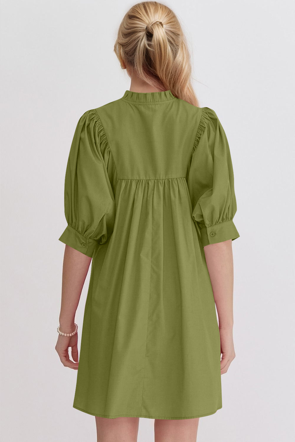 Pink Puff Sleeve Mini Dress Casual and Feminine Dress for Women Simple Classic Summer Dress