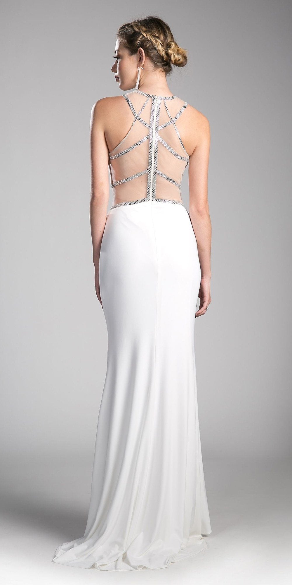 Cinderella Divine CD0115 Formal Gown Sheer Cut-Out Bodice with Slit