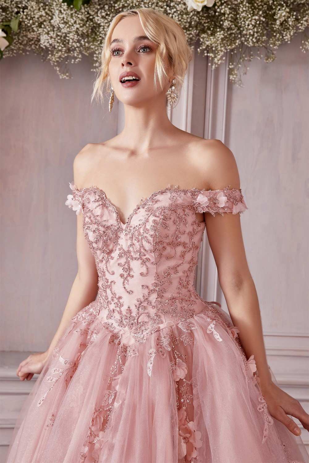 Cinderella Divine CD0185 Off The Shoulder Layered Tulle Ball Gown