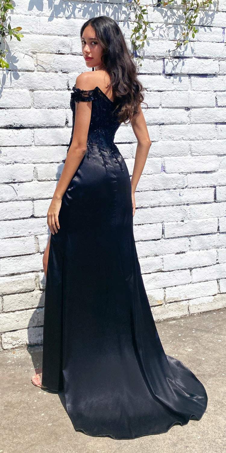 Cinderella Divine CD0186 Long Floral Off the Shoulder Gown with Slit