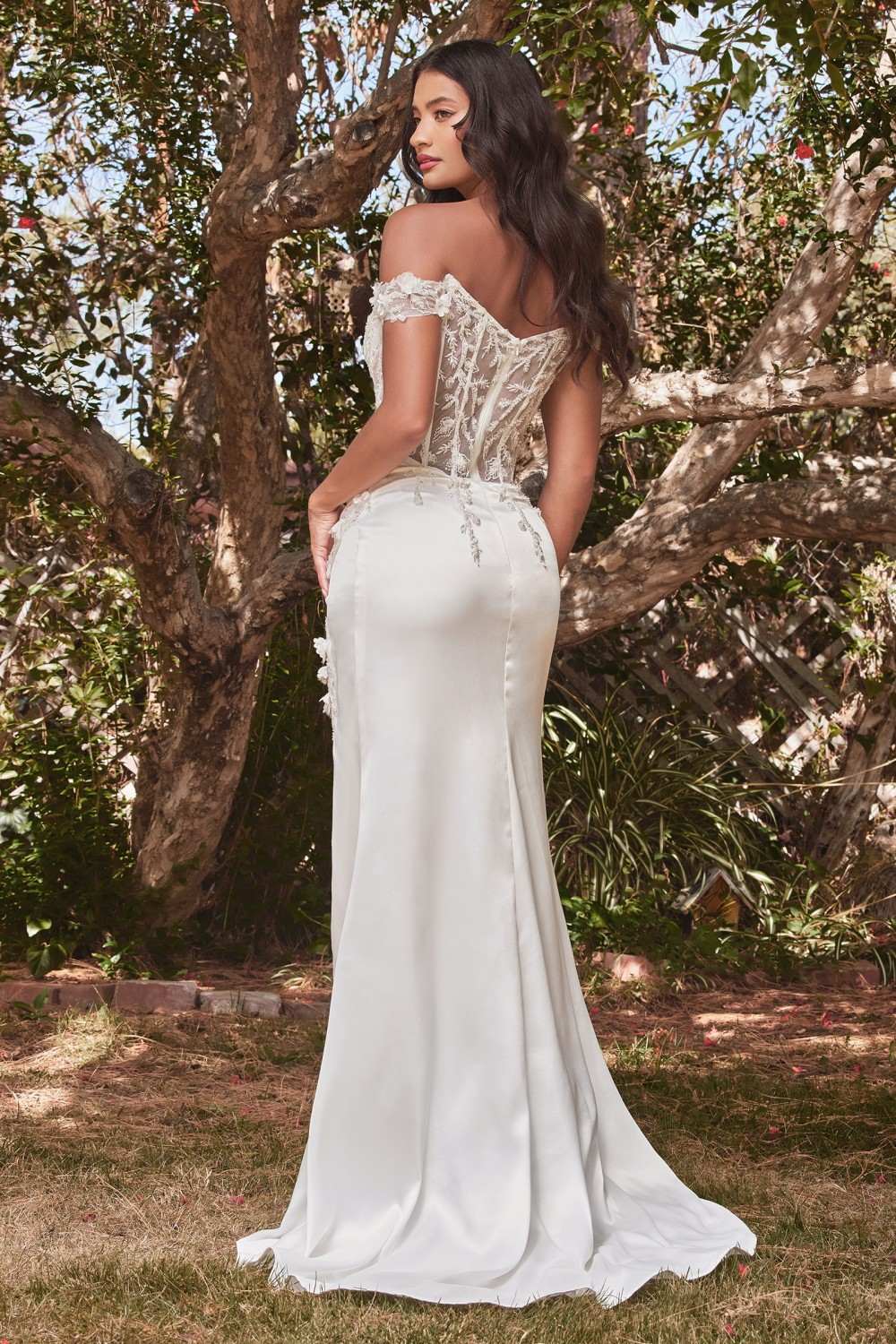 Cinderella Divine CD0186W Long Floral Off the Shoulder Gown with Slit