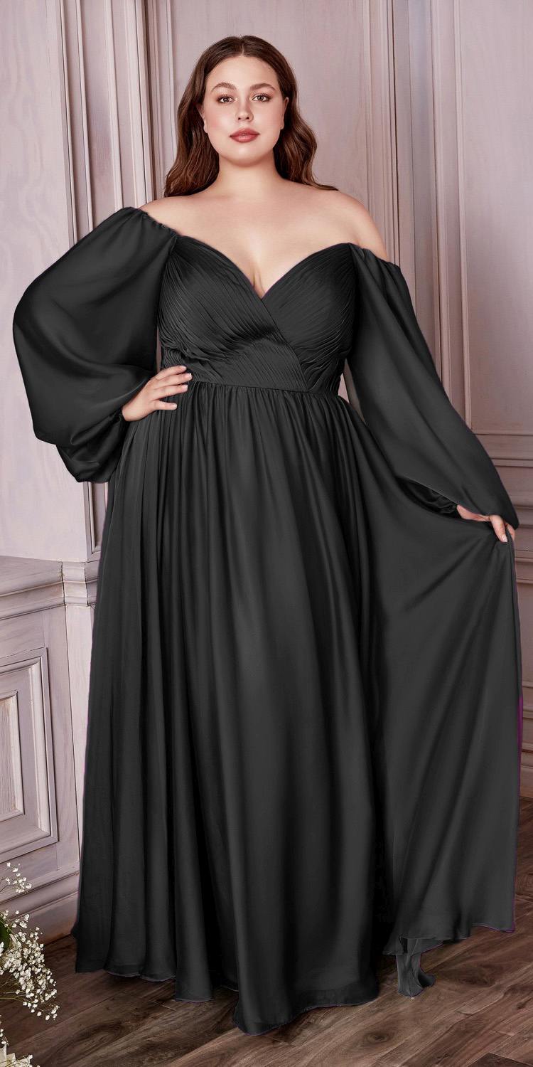 Cinderella Divine CD243C Long Sleeve A-Line Chiffon Dress