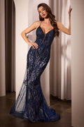 Ladivine CD795 Dress Lace & Tulle Crystal Embellished Fitted Gown
