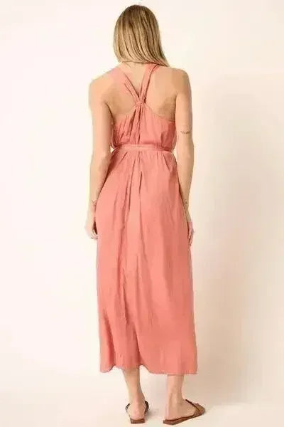 Ginger Cross Back Belted V Neck Maxi Dress – femstylo