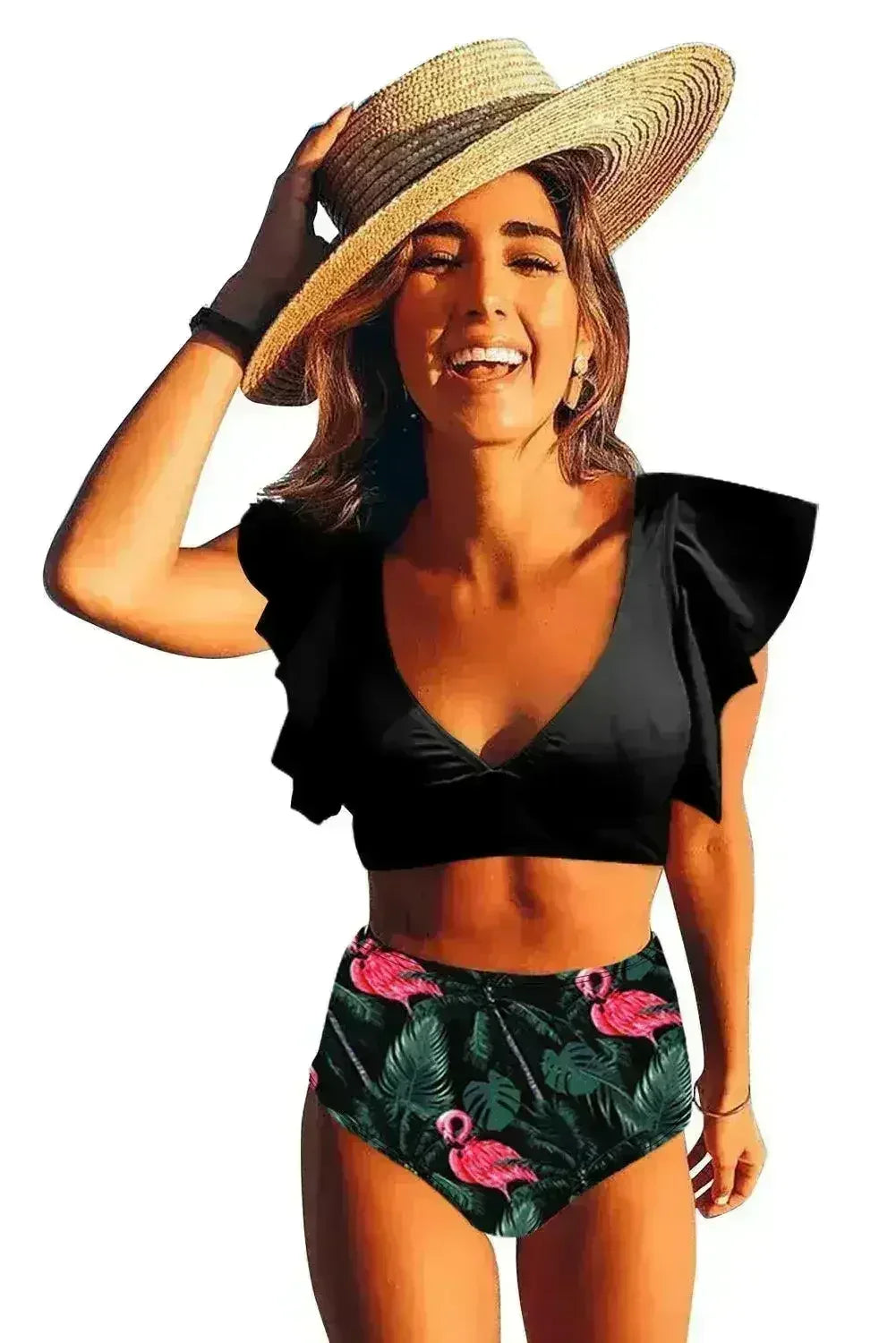 Floral Ruffled Bikini Set - High Waist Tropical Print | Femstylo